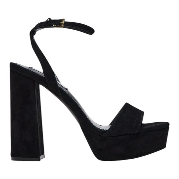 Steve Madden Lessa Sandals Platform Chunky Heel Shoes 10M Black Suede HoCo Prom - Picture 1 of 7